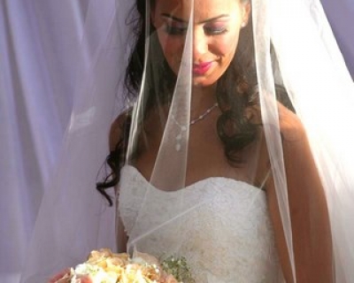 joy and hapiness in wedding white dress